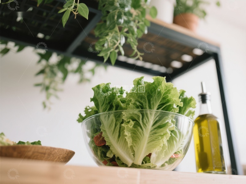 高清大图下载【趣麦麦图】新鲜生菜沙拉与橄榄油