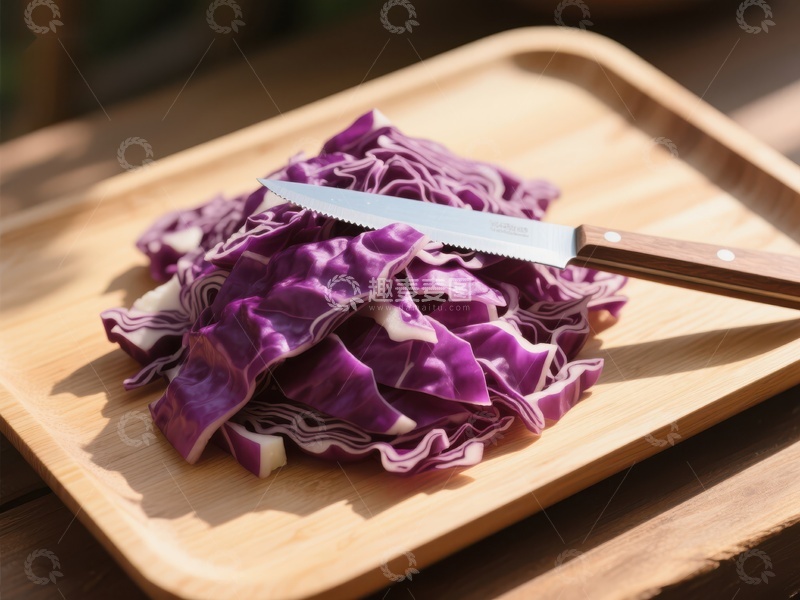 高清大图下载【趣麦麦图】切好的紫甘蓝放在木制砧板上