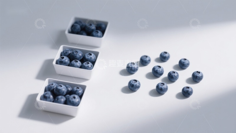 高清大图下载【趣麦麦图】蓝莓排列：容器与散落
