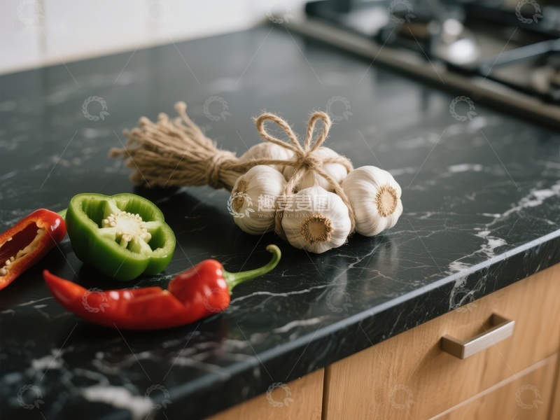 高清大图下载【趣麦麦图】厨房台面上的蒜头与辣椒
