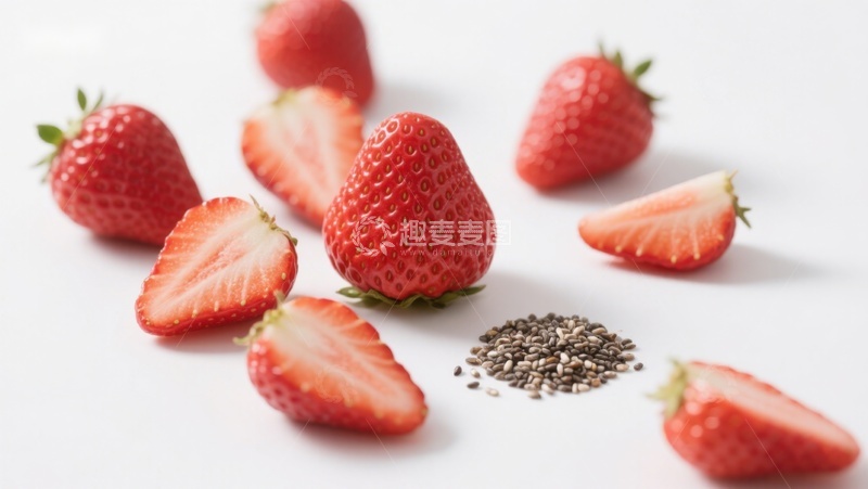 高清大图下载【趣麦麦图】新鲜草莓与奇亚籽的健康组合