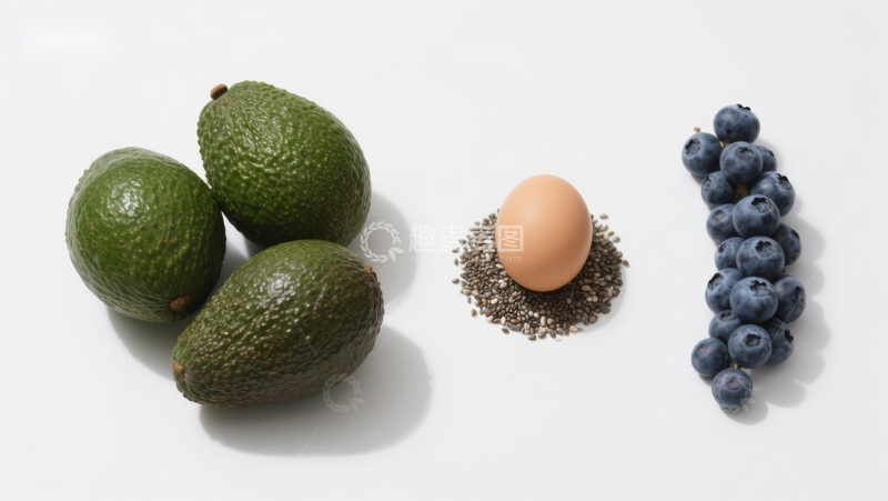 高清大图下载【趣麦麦图】牛油果、鸡蛋、蓝莓与奇亚籽的健康组合