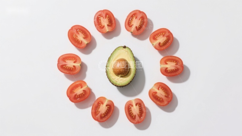 高清大图下载【趣麦麦图】切片番茄环绕中心牛油果