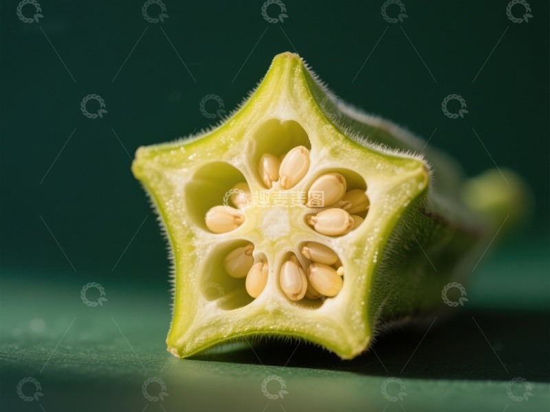 高清大图下载【趣麦麦图】切开的秋葵展示内部种子结构