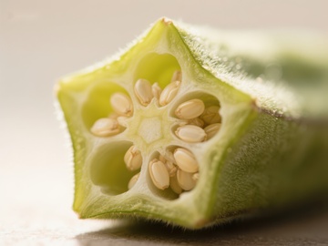 切开的秋葵展示内部种子结构