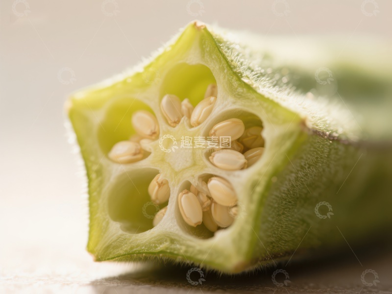 高清大图下载【趣麦麦图】切开的秋葵展示内部种子结构