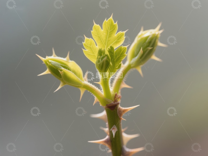 高清大图下载【趣麦麦图】新生嫩芽与尖刺的植物特写