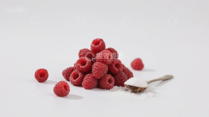高清大图下载【趣麦麦图】新鲜覆盆子与糖勺的静物组合