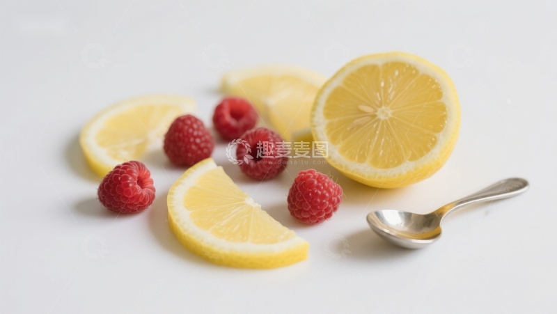 高清大图下载【趣麦麦图】柠檬切片与覆盆子的清新组合