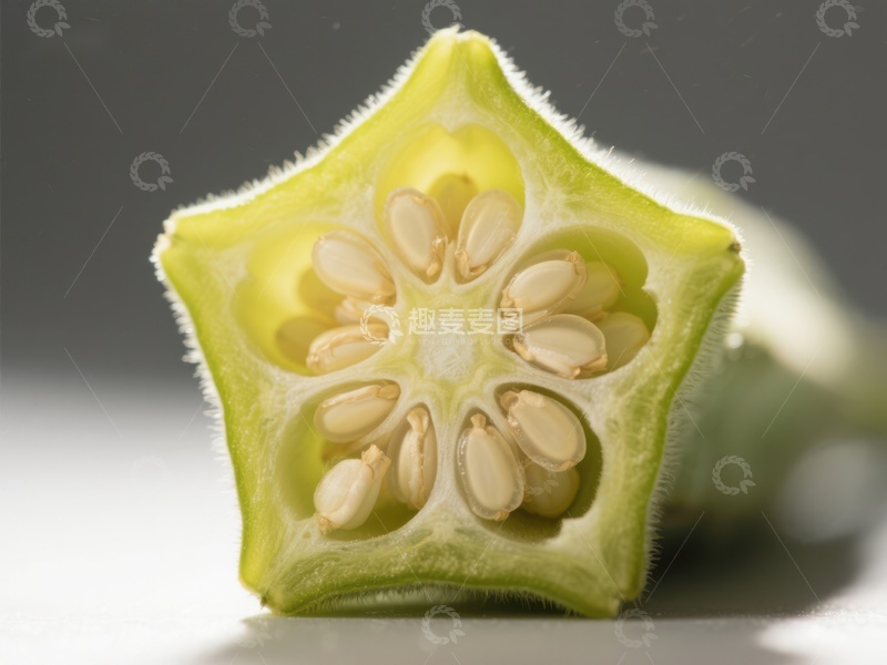 高清大图下载【趣麦麦图】切开的秋葵展示内部种子结构