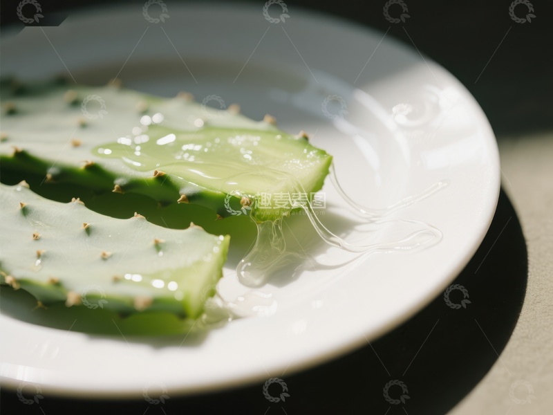 高清大图下载【趣麦麦图】仙人掌切片置于白色盘中