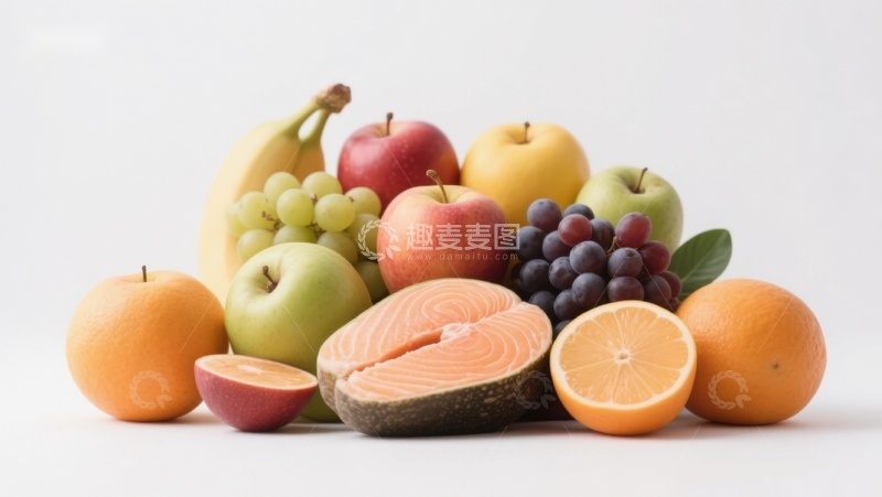 高清大图下载【趣麦麦图】新鲜水果与三文鱼的健康组合