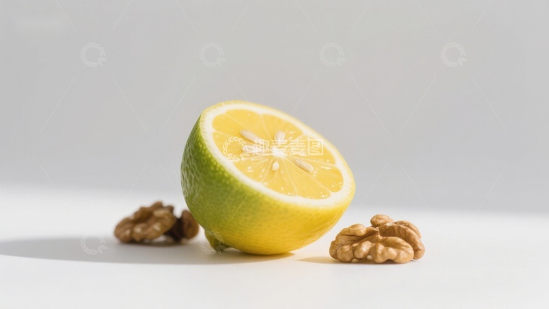 高清大图下载【趣麦麦图】柠檬半切与核桃并置