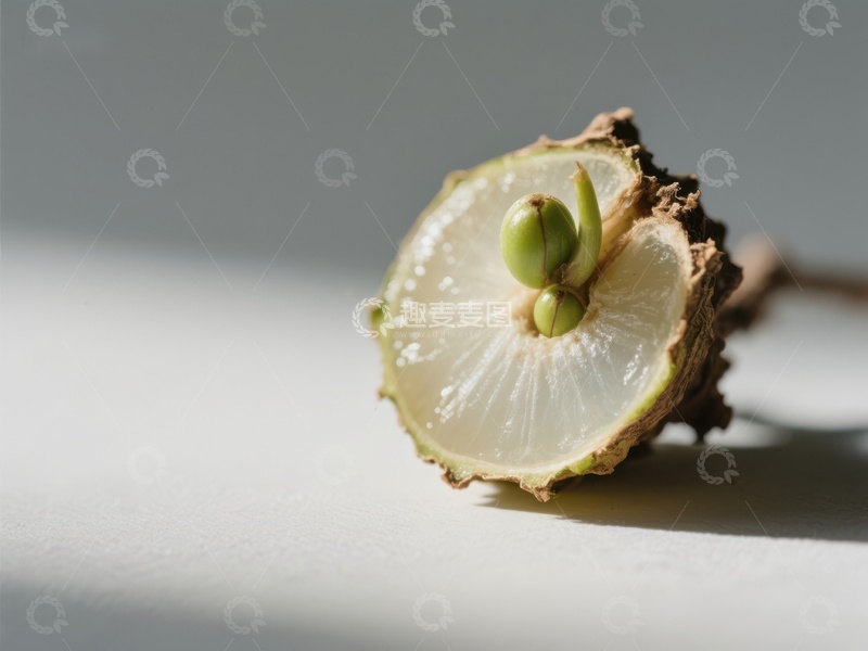 高清大图下载【趣麦麦图】新鲜荔枝切面，展示果肉与种子