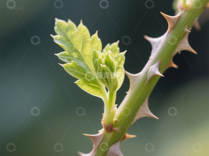 高清大图下载【趣麦麦图】新生绿叶与带刺枝条