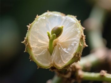 切开的青柠，中心萌发新芽