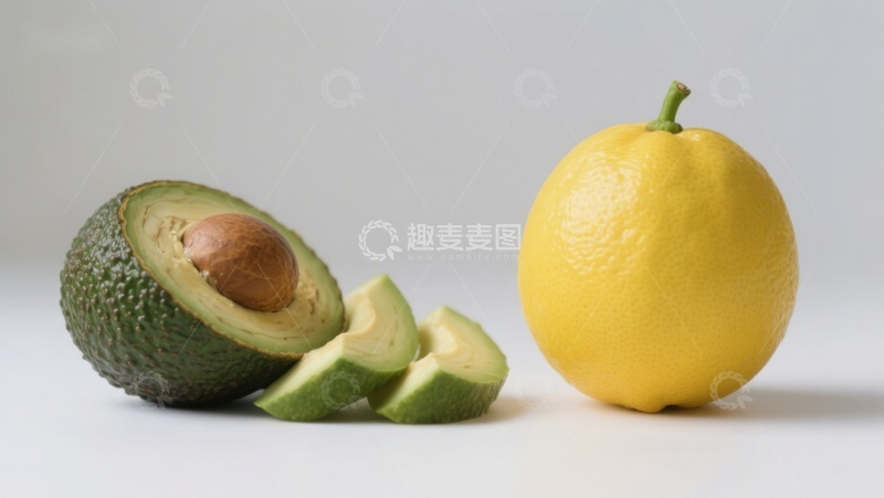 高清大图下载【趣麦麦图】切开的牛油果与完整的柠檬