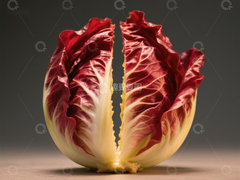 高清大图下载【趣麦麦图】切开的红叶生菜，展示内部纹理
