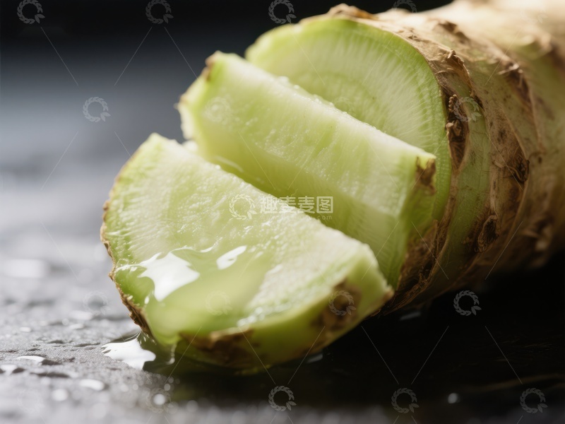 高清大图下载【趣麦麦图】新鲜切片的绿色根茎蔬菜