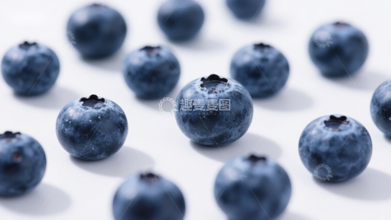 高清大图下载【趣麦麦图】新鲜蓝莓散落白色背景