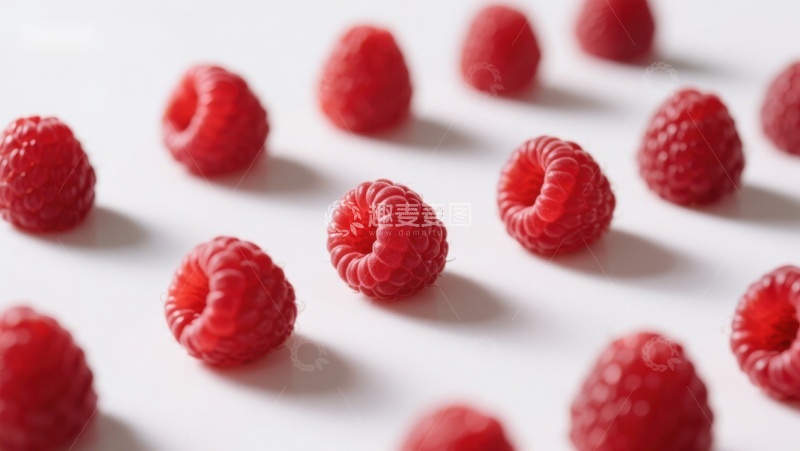 高清大图下载【趣麦麦图】新鲜覆盆子散落白色背景