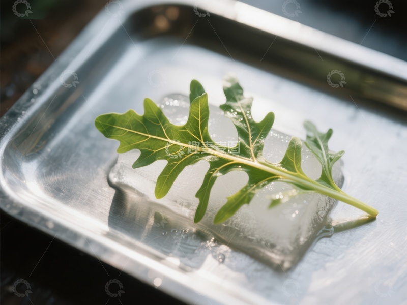 高清大图下载【趣麦麦图】冰块中的绿叶静物