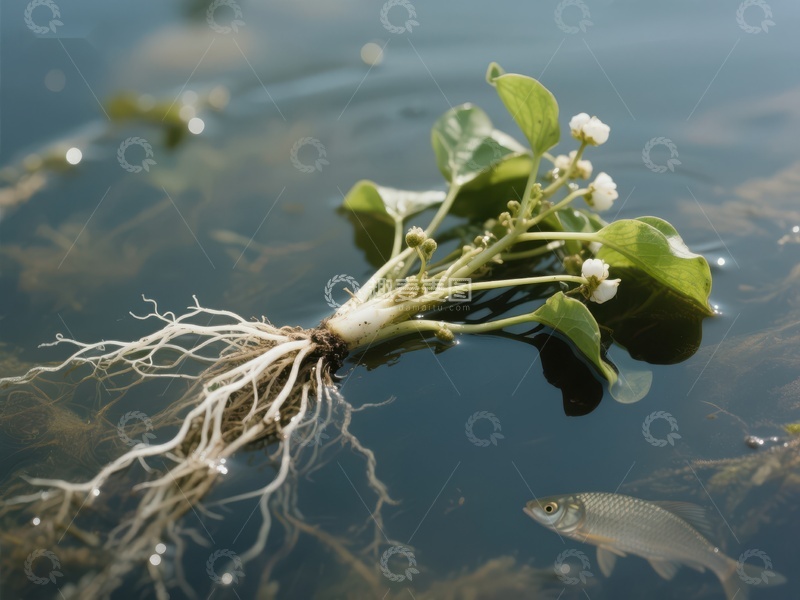 高清大图下载【趣麦麦图】水生植物与游鱼的自然共生