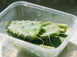 仙人掌切片置于透明塑料盒中