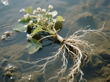 水中植物根系与花朵