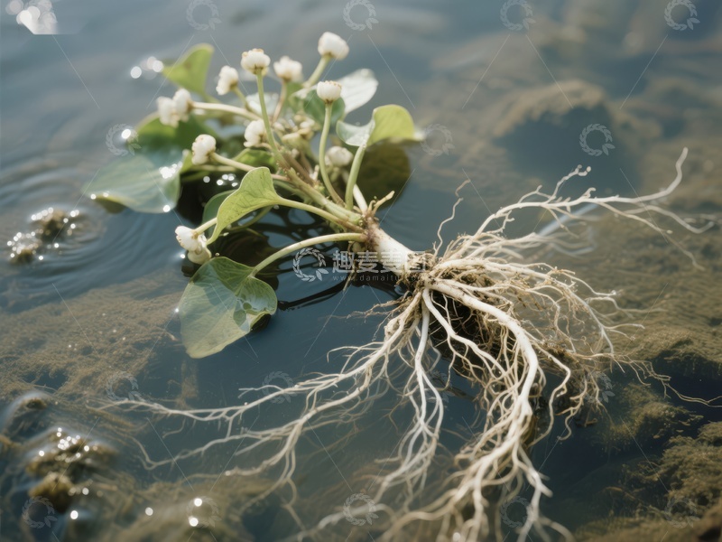 高清大图下载【趣麦麦图】水中植物根系与花朵