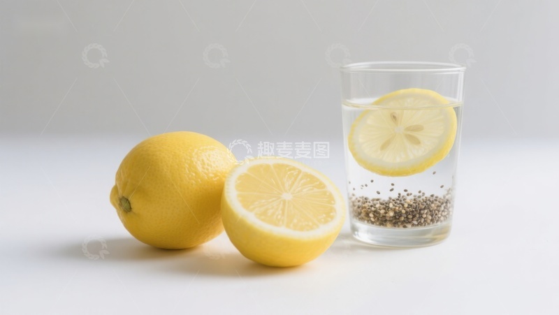 高清大图下载【趣麦麦图】柠檬切片与水杯的清新组合