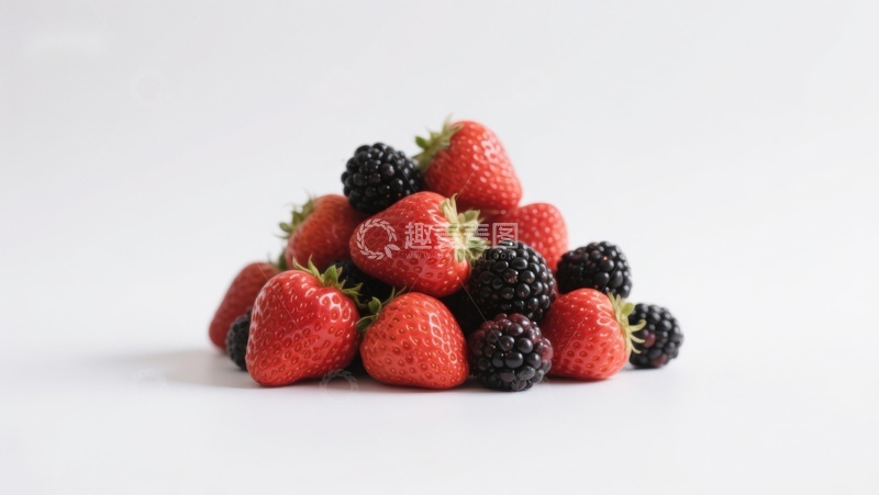 高清大图下载【趣麦麦图】新鲜草莓与黑莓堆叠