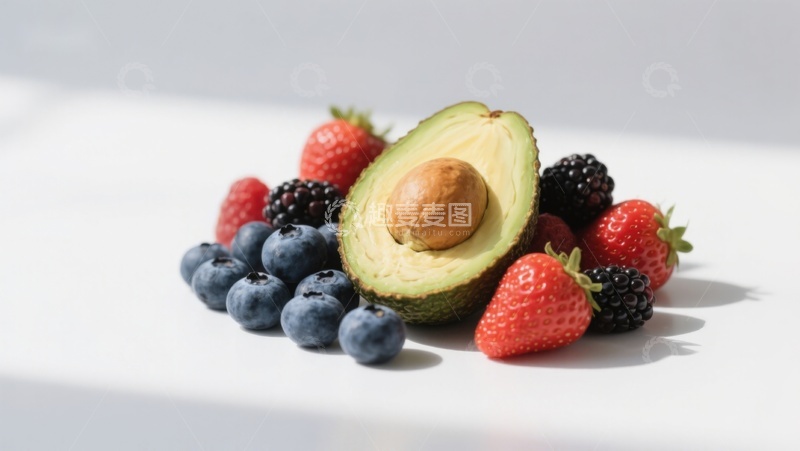 高清大图下载【趣麦麦图】新鲜水果组合：牛油果与浆果
