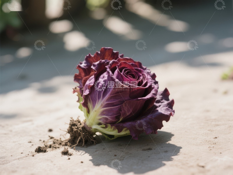 高清大图下载【趣麦麦图】新鲜紫甘蓝静置于水泥地面