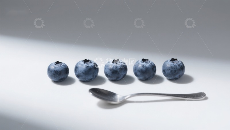 高清大图下载【趣麦麦图】蓝莓与勺子的静物排列
