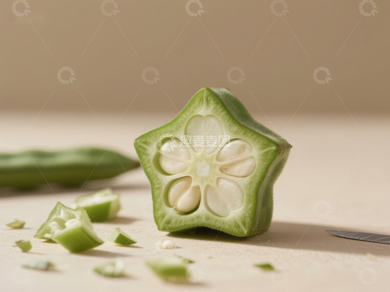 高清大图下载【趣麦麦图】切开的秋葵展示独特星形内部