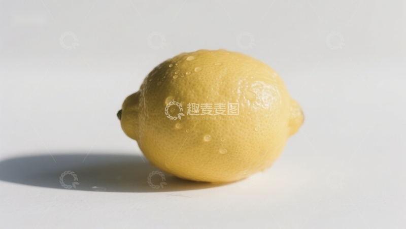 高清大图下载【趣麦麦图】新鲜柠檬特写，表面水珠晶莹