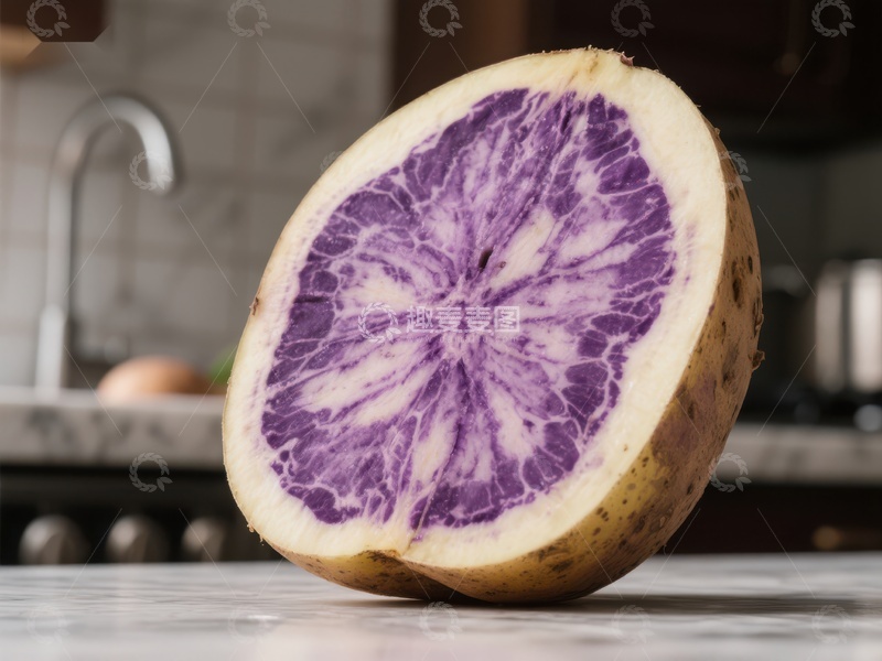 高清大图下载【趣麦麦图】切开的紫色土豆，展示独特纹理