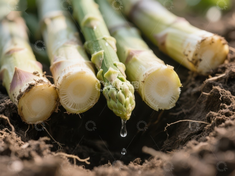 高清大图下载【趣麦麦图】新鲜芦笋出土，水滴点缀