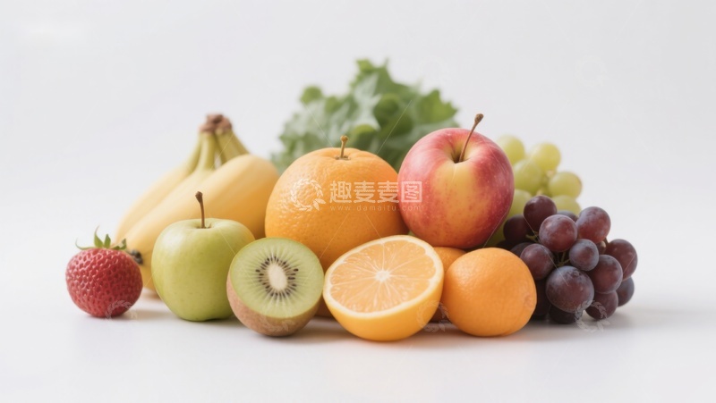 高清大图下载【趣麦麦图】新鲜水果与绿叶蔬菜组合