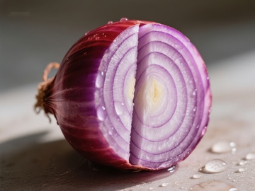 切开的红洋葱特写