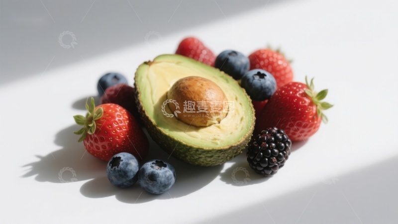 高清大图下载【趣麦麦图】新鲜水果组合：牛油果与浆果
