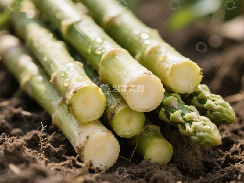 高清大图下载【趣麦麦图】新鲜芦笋堆叠在土壤上