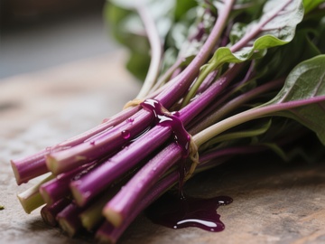 新鲜紫茎绿叶蔬菜特写
