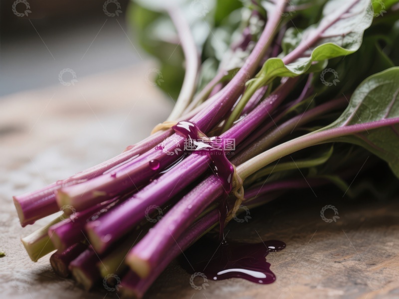 高清大图下载【趣麦麦图】新鲜紫茎绿叶蔬菜特写