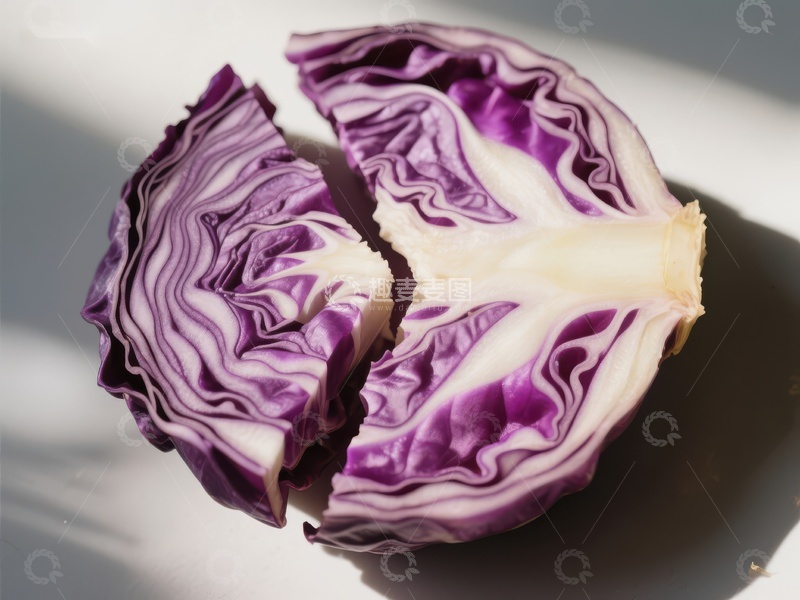 高清大图下载【趣麦麦图】切开的紫甘蓝，展示内部纹理
