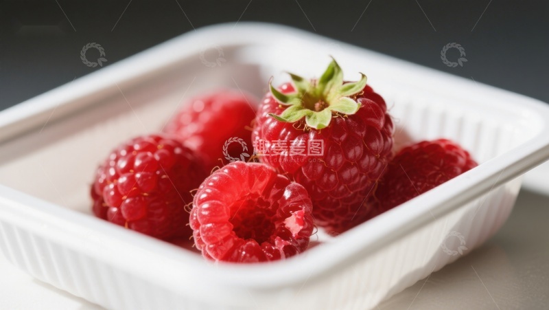 高清大图下载【趣麦麦图】新鲜覆盆子置于白色容器中