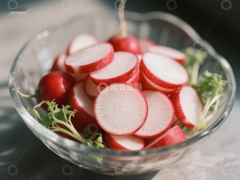 高清大图下载【趣麦麦图】新鲜切片的红萝卜装在透明碗中