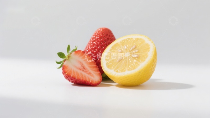 高清大图下载【趣麦麦图】新鲜草莓与柠檬切片