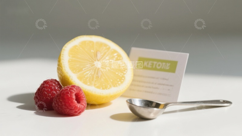 高清大图下载【趣麦麦图】柠檬切片与覆盆子及卡片的静物组合